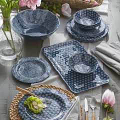 Multi Pattern Blue Indoor/Outdoor Dinnerware Collection