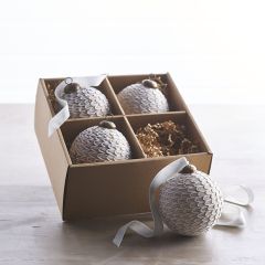 Natural Christmas Feather Textured Ball Ornaments Set of 4