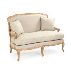 Natural Linen Upholstered Oak Framed Settee | SHIPS FREE