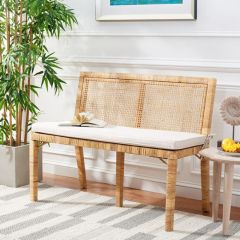 Natural Rattan Settee With Cushion