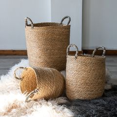 Natural Seagrass Handled Storage Baskets Set of 3