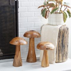 Natural Teak Wood Decorative Mushrooms Set of 3