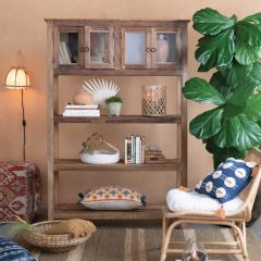 Natural Wood Cabinet With 4 Glass Doors