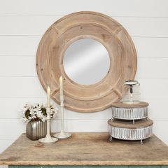 Natural Wood Framed Round Wall Mirror