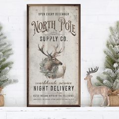 North Pole Supply Co Reindeer White Wall Art