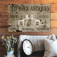 Old Barn Antiques Faux Metal Canvas Wall Sign