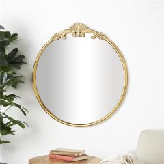 Ornate Gold Metal Round Wall Mirror
