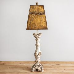 Ornate Rustic Table Lamp with Wooden Shade