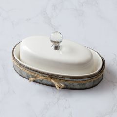 Oval Butter Dish In Galvanized Caddy