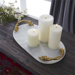 Oval Marble Tray with Gold Leaf Handles