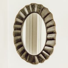 Oval Mirror With Distressed Metal Frame
