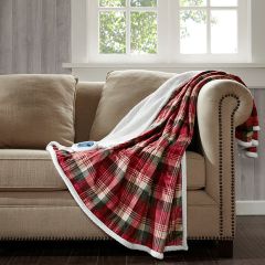 Oversized Plaid Heated Throw Blanket Red