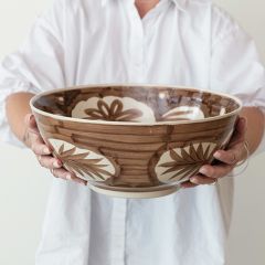 Painted Brown Leaf Serving Bowl