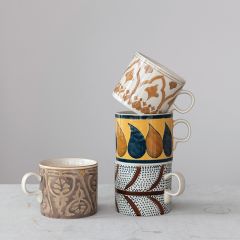 Painted Pattern Stoneware Mugs Set of 4