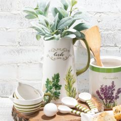 Painted Stoneware Herbs Pitcher