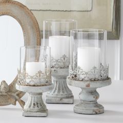 Pale Ornate Candle Holders Set of 3