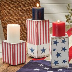 Patriotic Square Candle Holder Set of 3