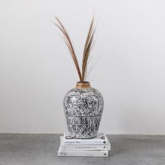 Patterned Terracotta Vase With Banana Leaf Rim