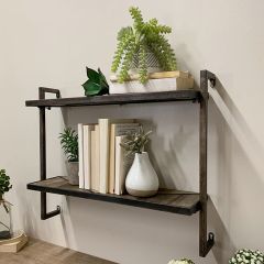 Patterned Wood And Metal Wall Shelf