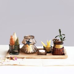 Paulownia Tray With Assorted Glass Candleholders