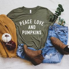 Peace Love and Pumpkins Heather Olive Tee