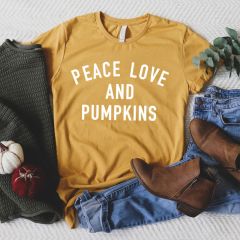 Peace Love and Pumpkins Mustard Tee
