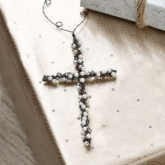 Pearl Accent Wire Cross Ornament