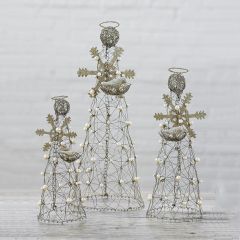 Pearl Detailed Wire Snowflake Angels Set of 3