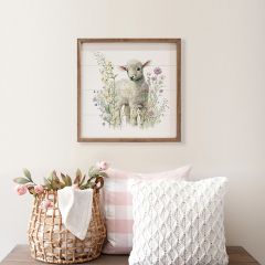 Peeking Lamb In Flowers Framed Wall Art