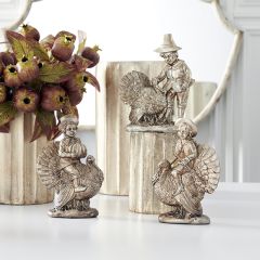 Pilgrim Children with Turkey Figurines Set of 3