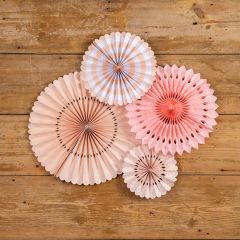 Pink and White Decorative Paper Fans Set of 4