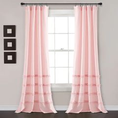 Pink Stripe Ruffled Curtain Panel Set of 2