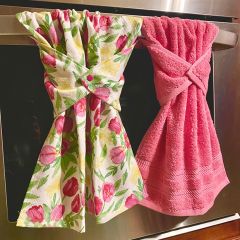 Pink Tulip Pattern Kitchen Towel Set of 2