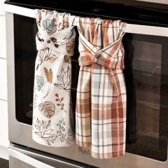 Plaid and Leaves Kitchen Towel Set of 2