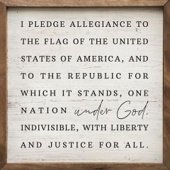 Pledge Allegiance Whitewash Framed Wall Sign