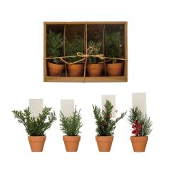 Potted Faux Evergreen Tree Place Card Holder Set of 4