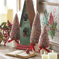 Potted Holly Berry Bottle Brush Tree Set of 3