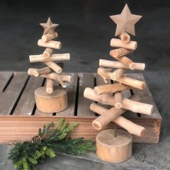 Primitive Log Christmas Tree Set of 2