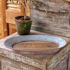 Primitive Wood and Metal Oval Tray