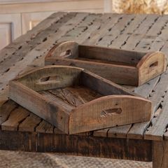 Primitive Wood Tabletop Tray Set of 2