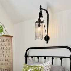 Pulley Style Wire Cage Wall Lamp