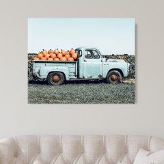Pumpkin Filled Blue Truck Side View Print Wall Art