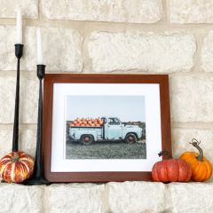 Pumpkin Filled Blue Truck Side View Print Wall Art
