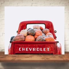 Pumpkin Filled Red Truck Back View Print Wall Art