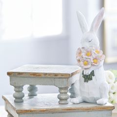 Rabbit With Flowers Statuette 11.5 Inch