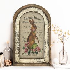 Rabbit With Roses Arch Framed Linen Print