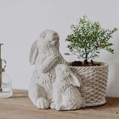 Rabbits with Basket Cement Planter