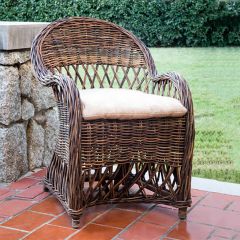 Rattan Arm Chair With Burlap Cushion