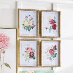 Rattan Framed Floral Print Collection Set of 4