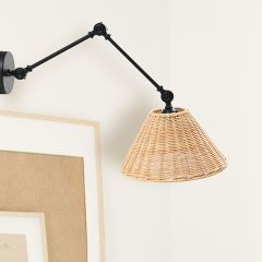 Rattan Shade Adjustable Wall Sconce Lamp